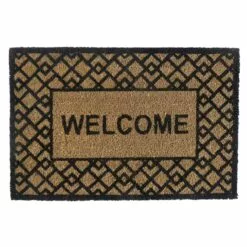 Welcome Geometric Natural & Black Coir Mat, 18x27