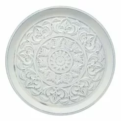 White Carved Faux Wood Tray, 18"