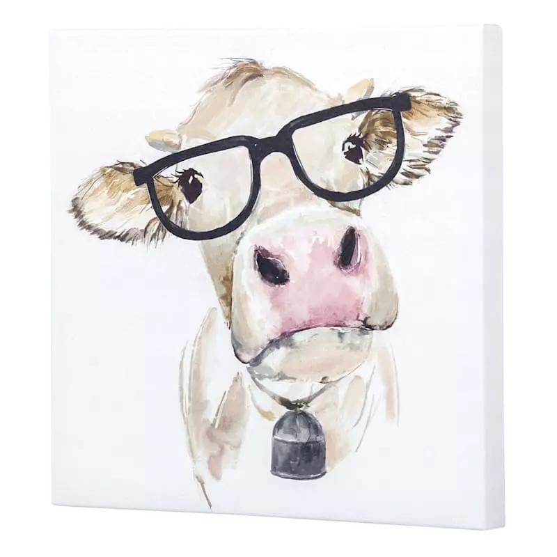 White Cow With Glasses Canvas Wall Art, 12" 4 White Cow With Glasses Canvas Wall Art, 12" - Image 2