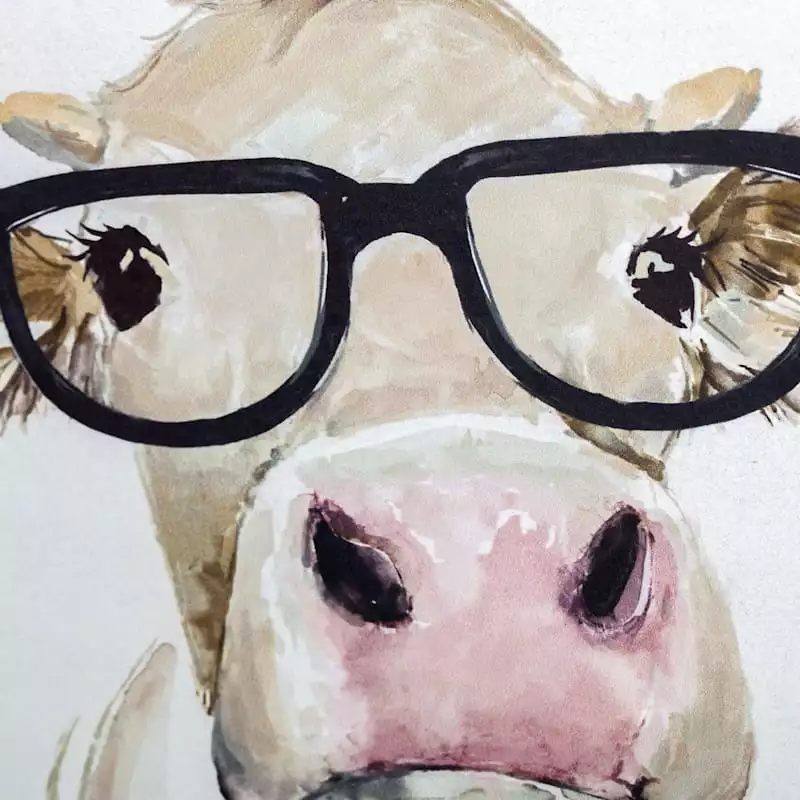 White Cow With Glasses Canvas Wall Art, 12" 5 White Cow With Glasses Canvas Wall Art, 12" - Image 3