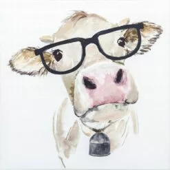 White Cow With Glasses Canvas Wall Art, 12"