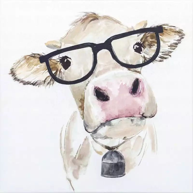 White Cow With Glasses Canvas Wall Art, 12" 3 White Cow With Glasses Canvas Wall Art, 12"