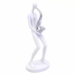 White & Silver Saxophone Player Figurine, 12"